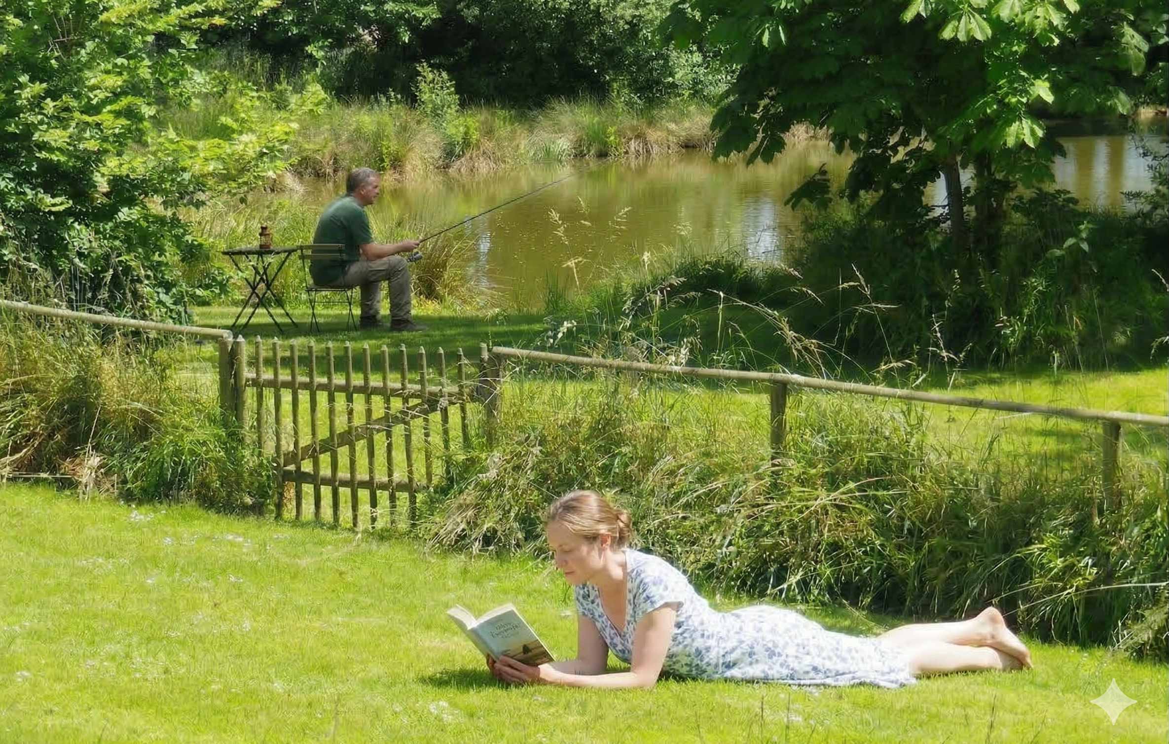 Dans un jardin magique au bord d'un étang en pleine campagne
